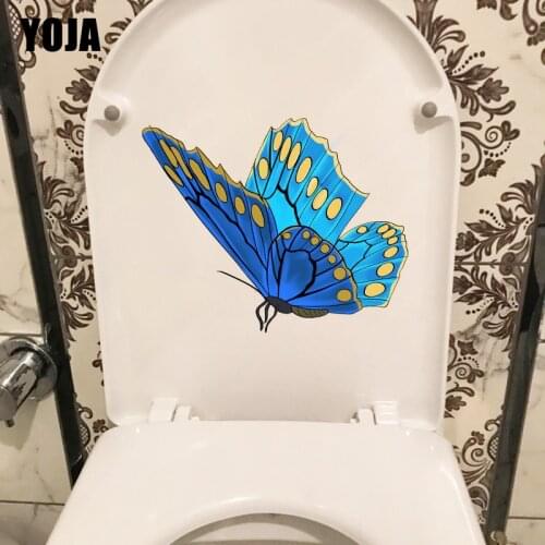 YOJA 23.7X19.2CM Flying Blue Butterfly Kids Room Wall Decor Lovely Cartoon Toilet Sticker T1-2017