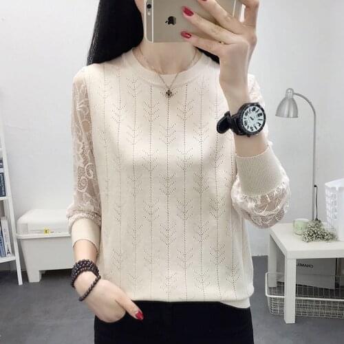 Sweater Femme Lace Hollow Out Pullover Women Knitted Long Sleeve Woman Sweater Basic 2021 Autumn Winter Korean Fashion Clothing
