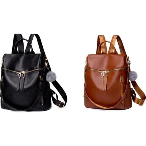 D0LF Womens Imitation Leather Backpack Purse Large Capacity Multiple Zipper Pockets Travel Shoulder Bag Convertible Handbag