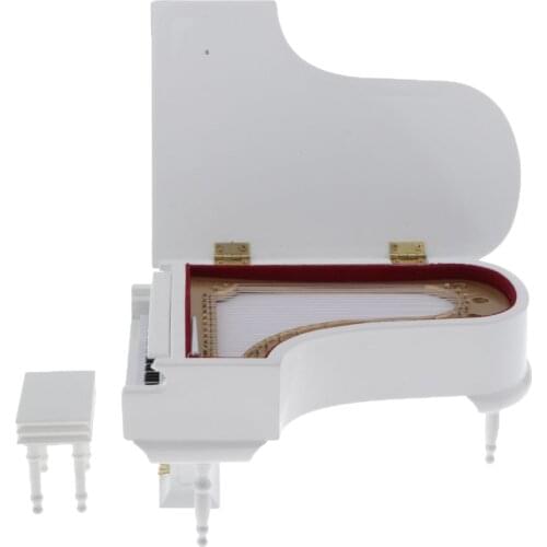 1:6 Scale Doll Miniature Piano Mini Wooden Piano Models with Stool Dollhouse Accessories Toy Musical Instrument Decor