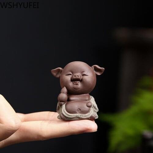 1 PCS Chinese Purple Clay Tea pet Lovely Small pig Statue tea Figurine Ornament Boutique oolong Tea Accessories home decoration