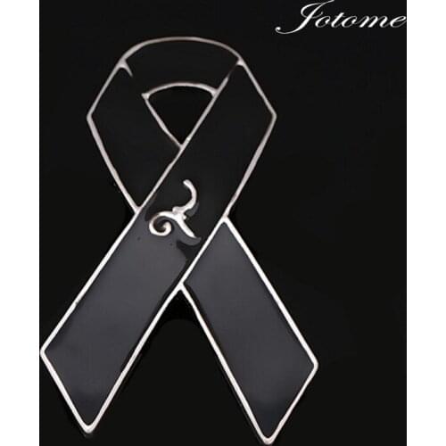 100pcs/Cheap Wholesale White and Black Mourning Ribbon Pins Remembrance Memorial Funeral Awareness Crystal 9 Thailand Brooches