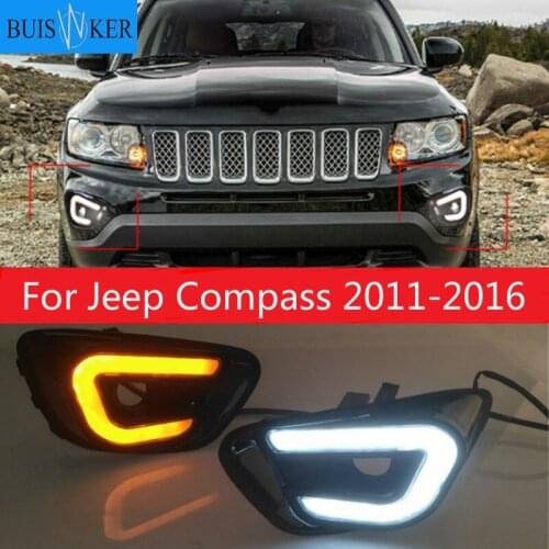 2pcs For Jeep Compass 2011 2012 2013 2014 2015 2016 Car LED Daytime DRL Running Light White+Yellow Side Turning Light Fog Lamp