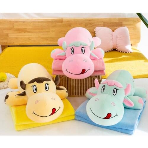 2021 Cattle Plush Pillow With Soft Flannel blanket Stuffed hand Warmer Stuffed Toys for children Bedroom Cushion for Girlfriend