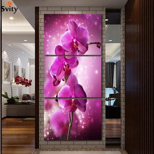 3 Piece Free Shipping Hot Sell Modern Wall Painting Purple orchid Home Decoration Flowers Art Picture Paint on Canvas Prints