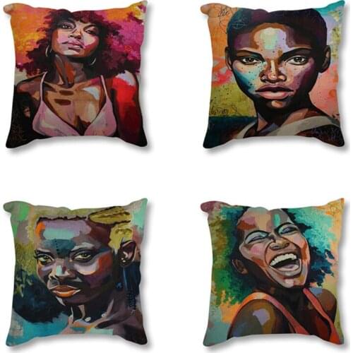 African Woman Portrait Printed Linen Cottton Seat Cushion cover For Sofa Afro Abstract Throw Pillow Case Decorative Pillowcase