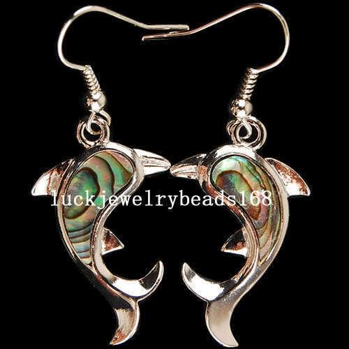 Free Shipping Women Fashion Jewelry New Zealand Ablone Shell Dolphin Earrings 1Pair C1990