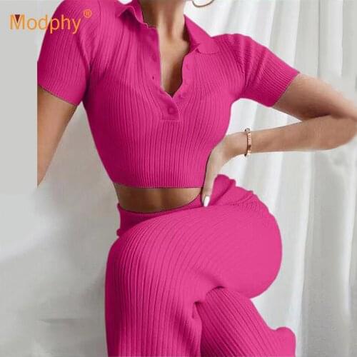 Free Shipping Women Knitted 2-Piece Set Short-Sleeved Top & High-Waist Loose Wide Leg Pants Suit Casual Fashion Female Clothing