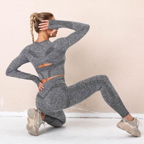 Seamless Yoga Set Women Workout Sportswear Gym Clothing Fitness Long Sleeve Crop Top High Waist tightsLeggings Sports yoga Suits