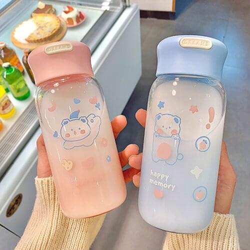 OAPE 420ml Creative Cartoon Personality Cute Trend INS Water Cup Girl Heart Glass Literary Fashion Gradual Change Bottle