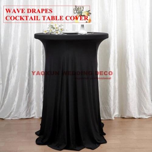 New Design 125CM Height Spandex Cocktail Table Cover With Wave Drapes Wedding Table Cloth For Event Party Decoration