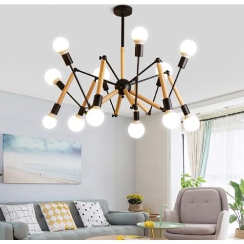 Nordic Wooden chandelier white black light living room decoration led chandeliers 6/8 /12 arms Suspension luminaire Hanging lamp