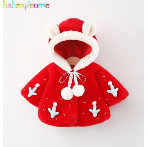 Babzapleume Newborn Baby Girls Clothes Winter Kids Jacket Cartoon Cute Hooded Plus Thick Velvet Warm Faux Fur Toddler Coats 024
