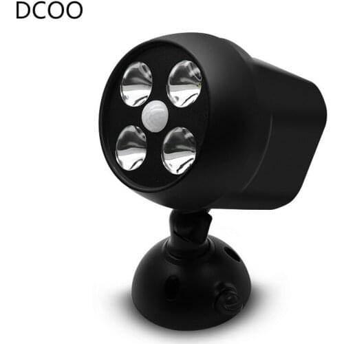 DCOO 360 Degree Rotary Motion Sensor Spotlight IP65 Waterproof 4LED Outdoor LightsBattery Operated Lamp Security Lights For Wall