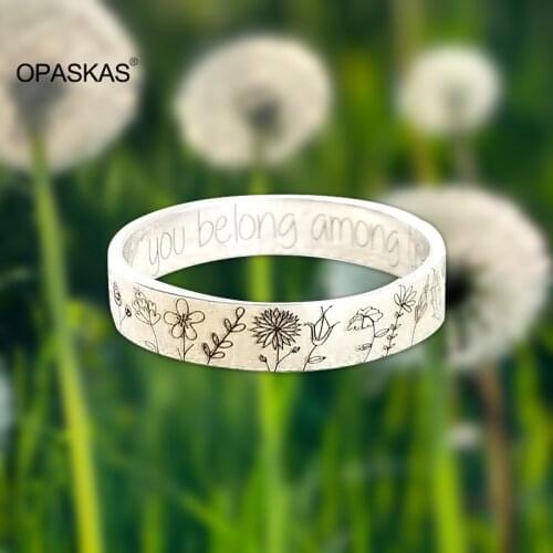 Flowers Plant Carved Ring Natural Style Alloy Finger Jewelry with Letters You Belong Among The Wildflowers inside PT