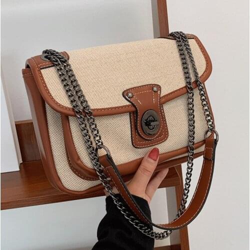 Brown Vintage Shoulder Bags Designer Brand Crossbody Bags for Women Chains Square Messenger Bag Ladies Canvas Flap Bag Sac Girls