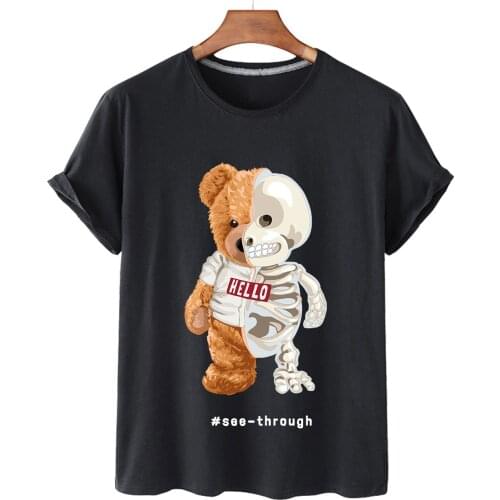 Summer Popular Fashion Wear Skull Bear Pattern Short Sleeve T-shirt Mens and Womens Ins Fashion