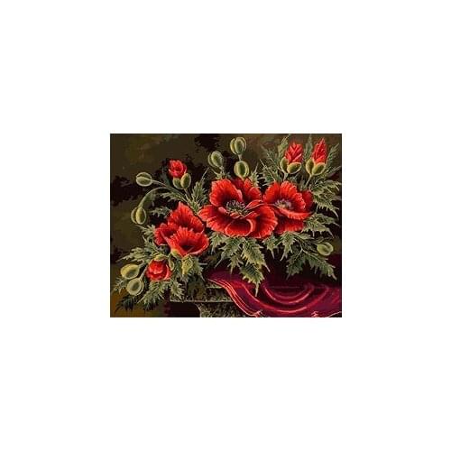 MaHuaf-X506 Red Flowers Framed Pictures Painting By Numbers DIY Digital Canvas Oil Painting Home Decor For Living Room Wall Art