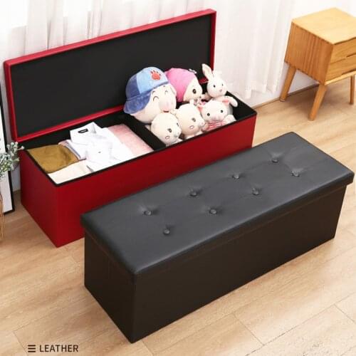 Home Furniture Leather Storage Stool 100-200kg Load Bearing Ottoman Foldable Footstool Orginaizer for Kids Toys Sundries