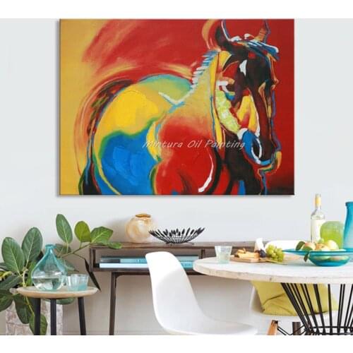 Hot Sell 100% Handmade Oil Painting Animal Paintings Rainbow Background Horse Living Room Home Decor Art Hang Wall Art Canvas