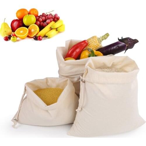 Reusable String Fruit/Vegetable/Rice/Bread Bag Grocery Shopper Rope drawstring Closure Cotton Home Storage Stuff Bag