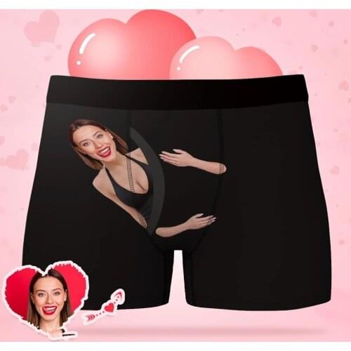 Custom Face Men Print Boxer Briefs Personalized Customize Photo Funny Slogan Husband Gift Underwear Boyfriend Valentines Gift