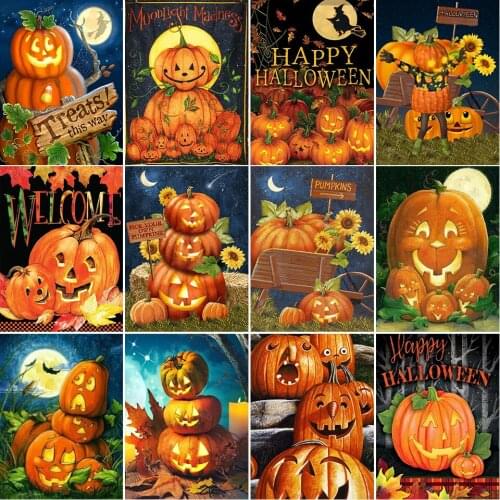 5D DIY Diamond Painting Pumpkin Halloween Gift Cross Stitch Kit Full Drill Embroidery Mosaic Art Picture of Rhinestones Sale