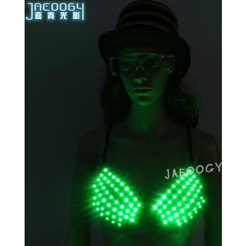 New free Shipping High Quality LED Glowing Green Ladies Bra Nightclub Stage Girl Dancing Fluorescent Underwear Show Props