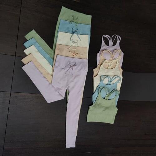 New Seamless Yoga Sets High Waist Slim Fit Fitness Suits Hip Fold Sports Leggings Sexy Cosy Bra Outfit Stretchy Athletic Sets