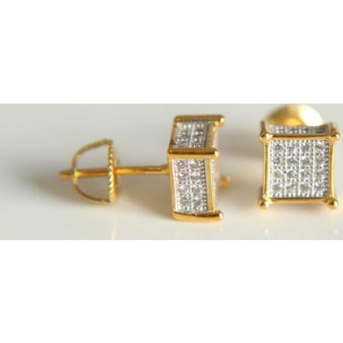 New arrive 2017 summer Gold two tone color women men Square crown women men hip hop bling cz screwback earring