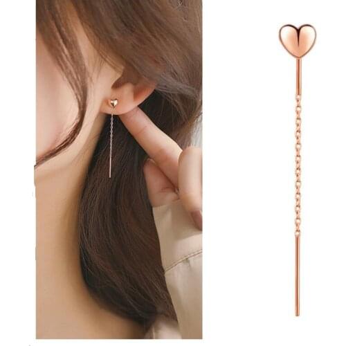New Arrival Rose Gold Tassel Drop Earrings Women Charm Heart Accessories Silver 925 Girl Long Earring For Princess Birthday Gift