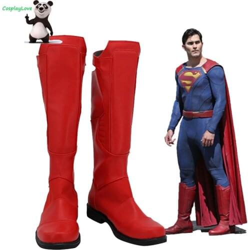 SuperGirl Clark Kent Cosplay Shoes Newest Custom Made American Movie Red Long Boots For Halloween
