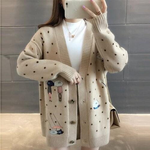 Autumn Print Floral Cardigans Sweaters Women Loose V-neck Long Sweater Outwear Female Knitting Cardigan Sweater Coats FP1370