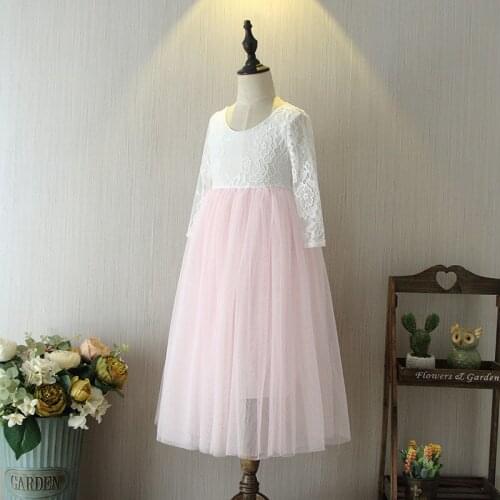Girls 2019 Straight Tulle Princess for Kids Soft Gauze Children Wedding Dress Long Lace Sleeve Party Vestido Clothing for Girls