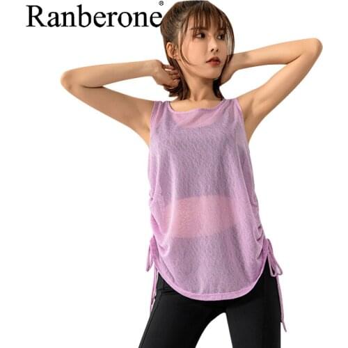 Ranberone Running Sports T-shirt Summer Quick Drying Yoga Top Loose Casual Shirt Casual Crop Top Fitness Sportswear Gym Top