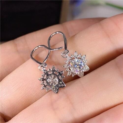 Huitan Modern Design Womens Dangle Earrings Fresh Crystal Flower Earrings with Shiny Cubic Zirconia Wedding Engagement Jewelry