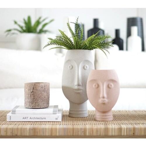 Modern ceramics vase human face Creative flower arrangement Vases Simple crafts Artificial Flowe rcontainer Home decoration