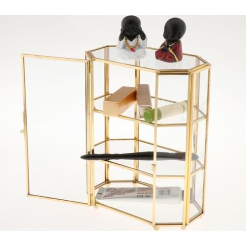Glass Vintage Jewelry Box Octagon Jewelry Display Organizer Vanity Cabinet Decor Keepsake Cosmetic Makeup Storage Jewelry Box