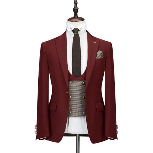 Wedding Suits Groom Houndstooth Wear Tuxedos Groomsman Suit Dinner Suit Prom Dresses Peaky Binders 3Pieces(Jacket+Pants+Vest)