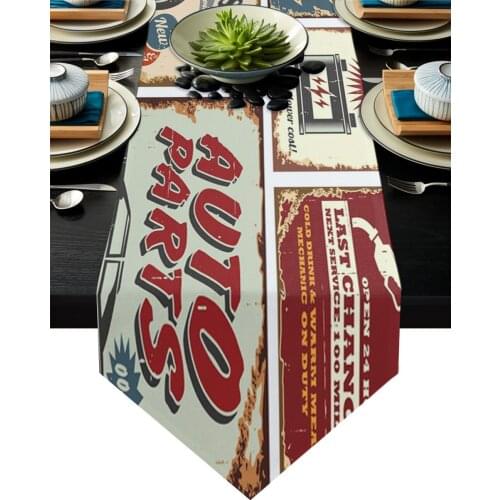 Vintage Car Road Mechanic Poster Table Runner Kitchen Decor Tablecloth Christmas Decor for Home Table Wedding Table Runner