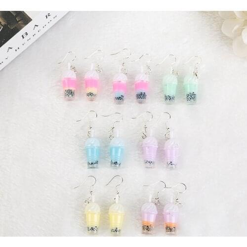 1pair Women Earrings Resin Pearl Milk Tea Drop Earring Multicolor Boba Milk Tea Earrings for Children Gift Woman Jewelry