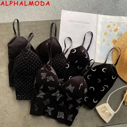 ALPHALMODA 2021 Summer Womens Fashionable Vest V-neck Slim Fitting Short Padded Bodice Stars Moon Printed Trendy Corset Top