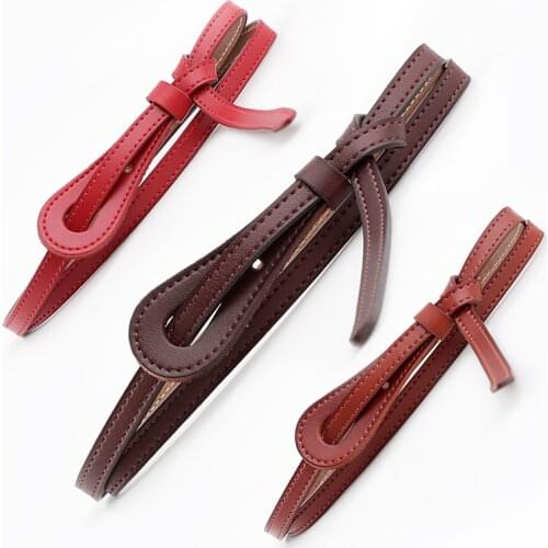Womens leather cowhide belt ins style fashion simple decoration with skirt wool coat knotted thin waist rope size 105-120*1cm