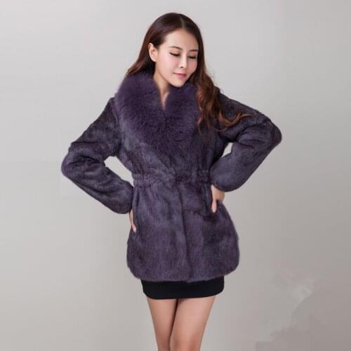 Real Fur Coat Female Jacket With Fox Fur Collar Natural Rex Rabbit Fur Jackets For Women Winter Coats Plus Size WYQ828