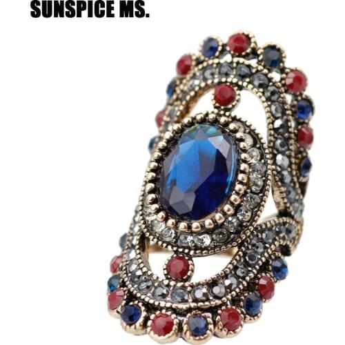 Good Deal Bohemia Ethnic Wedding Rings For Women Vintage Big Colorful Crystal Hollow Flower Turkish Ring Jewelry Festival Gifts