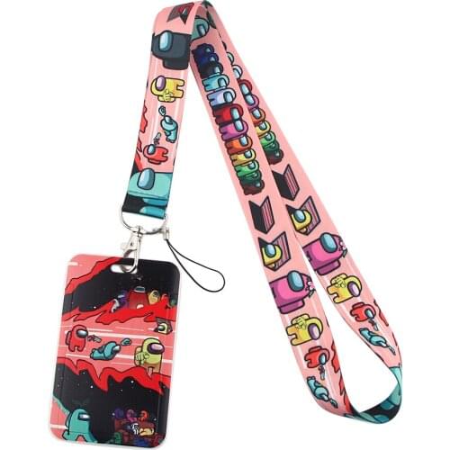 1pc ZF2499 Hot Game Robot Cartoon Pink Neck Strap Lanyards ID Badge Card Holder Keychain Phone Gym Strap Webbing Necklace Gift