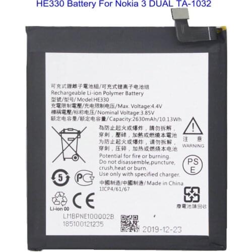 1x Retail / Bulk 2630mAh / 10.13Wh HE330 Cell Phone Replacement Battery For Nokia 3 DUAL TA-1032 Batteries