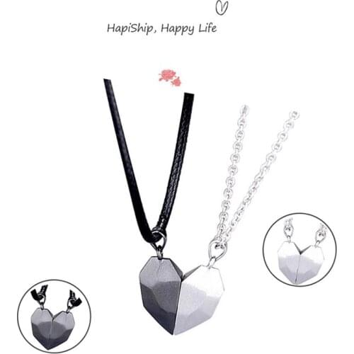 2Pcs Friendship Pendant Couple Heart Atraction Magnetic Distance Faceted Heart Pendant Necklace Couple Jewelry