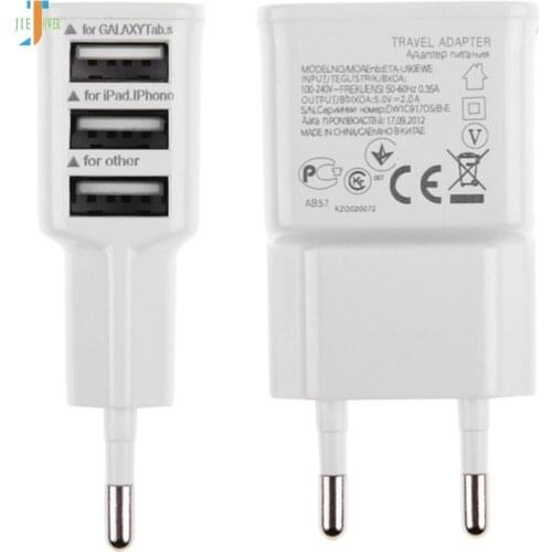 300pcs/lot Charger Adapter EU Plug 3 Ports USB Wall Travel Charger Adapter for Samaung HTC Sony Nokia