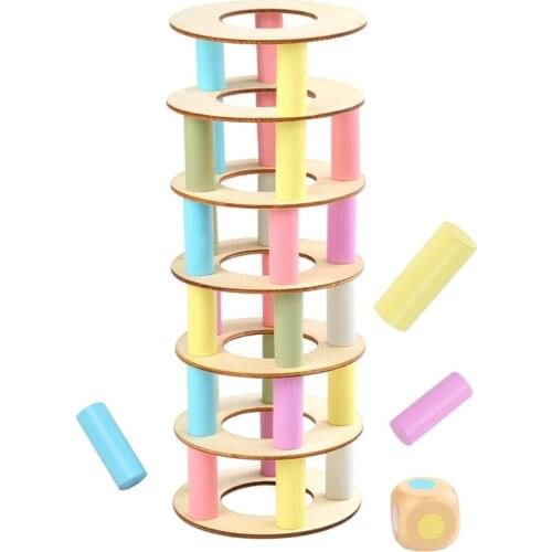44Pcs Wooden Leaning Tower Building Blocks Set Stacking Balance Game Toppling Timber Stacking Educational Toy